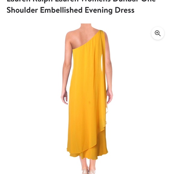 LAUREN RALPH LAUREN One Shoulder Embellished Chiffon Dress in Marigold, NWT Sz 4 - Picture 9 of 9